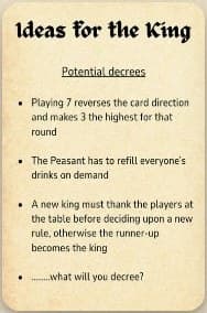 The Ideas for the King card, listing example decrees