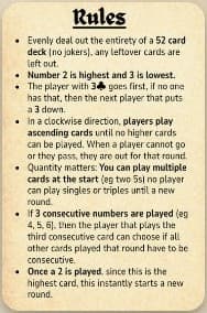 A rules card